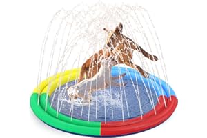 FLYING PAWS Refreshing Splash Sprinkler Pad for Dogs - 170cm Dog Paddling Pool Water Fountain - Large XL Swimming Pool Dog Summer Toys Colors Patchwork 2 laps