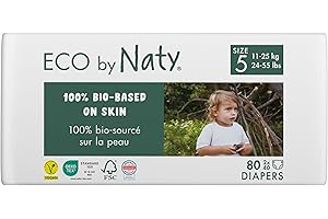‎NATY Pieluszki dla dzieci Eco by Naty - ekologiczne pieluszki na bazie roślin, doskonałe dla wrażliwej skóry dziecka, pomagają Zapobiegają przeciekaniu (Rozmiar 5, 80 sztuk)