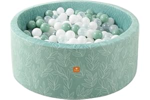 Dodozen Soft Ball Pit 90X30cm/200 Balls ∅ 7Cm Round Foam Ball Pool for Babies and Toddlers Removable Cover Crush-Proof Playballs - Sage:White/Transparent/Sage