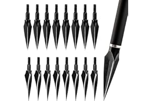 The7boX 16Pcs Têtes de Flèches en Métal Tir à l'arc Flèche Traditionnelle Broadheads Conseils Points de Chasse 125 Grain Noir Flèche Tête Arbalète Arc à Poulies Tir à l'arc