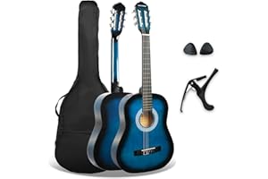 3rd Avenue Xf Pack Guitare Classique enfant Taille Junior 3/4 pour Débutants, Guitare Acoustique avec Cordes en Nylon, Housse, Capodastre et Médiators – Bleu