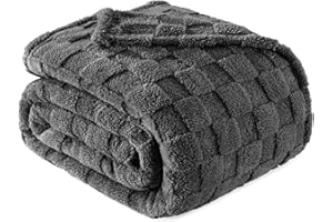 Exclusivo Mezcla Podwójny koc flanelowy, super miękki i ciepły, lekki, w kratkę na każdą porę roku, 150 x 200 cm, ciemnoszary