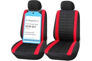 Upgrade4cars Car Seat Covers Front Pair Black Red | Universal Cover Set for Driver and Passenger Seats + Headrest | Interior Accessories for Women and Men