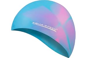 ‎AQUA SPEED Aqua Speed Badekappe + Mikrofaser Handtuch + inkl. E-Book | Bademütze für Erwachsene Kinder | Badehaube | Schwimmhaube | Schwimmkappe | Silikon | BUNT