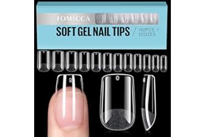 TOMICCA Square Shaped Short Nail Tips - 192PCS Half Matte Soft Gel, No File Needed- Full Cover False Nails, Clear Acrylic & Strong Tips for Press On Extension - 12 Sizes