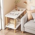 Fohome End Table 2-Tier Side Table with Storage Shelf, Nightstand Bedside Table for Bedroom, Sofa Table for Living Room Small Space, Easy to Assemble, White