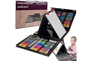 MAALEO Malkasten für Kinder 208 TLG Malkoffer Zeichenset Marker Stifte Wachsstifte Ölpastelle Aquarellfarben Büroklammern 21645