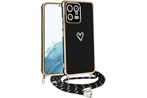 Meeter Funda Cuerda para Xiaomi 13, Carcasa con Correa Collar Silicona TPU Ultra Fina Flexible Case Anti-Choques y Anti- Arañazos, Cámara Protección Love-Heart Cordón Cover,Negro