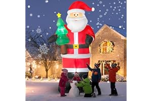 OMDEKOR Nadmuchiwana figurka Świętego Mikołaja, 244 cm, z dmuchawą LED, ogromna figurka Mikołaja z choinką, dekoracja bożonarodzeniowa IP44, odporna na warunki atmosferyczne, dekoracja bożonarodzeniowa do