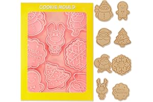 NTGFU Emporte-pièces Noël, Lot de 8 Noël Emporte Pièce, 3D Noël Moule Biscuit Plastique Enfant, Christmas Cookie Cutter Tampon Biscuit Noël Decoupoir Patisserie pour Décoration Fondant Biscuit Cookie Gâteau
