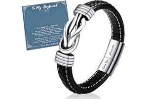VU100 Men Braided Leather Bracelet,To My Boyfriend/Husband/Man Stainless Steel Love You Forever Braided Leather Knot Bracelet Inspirational Bangle Wristband,Jewelry Gift for Him