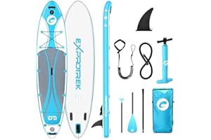 Exprotrek Stand Up Paddling Board, aufblasbares SUP Board, Stand Up Paddle Board Set, 6 Zoll dick für mit Paddel und komplettem Zubehör, 200KG MAX, Black/Blau