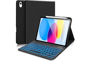 AGARELE Tastatur Hülle für iPad 10 Generation Hülle mit Tastatur 10,9 Zoll 2022-7 Farben Beleuchtete Kabellose Abnehmbare Folio Keyboard Hülle mit Stifthalter (Schwarz)