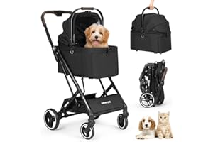 Beberoad X2 3 in 1 Pet Stroller Dog Pram, Foldable Dog Cat Stroller for Small Pets Under 44lbs with Detachable Carrier, Easy Fold Without Removing Carrier, Black