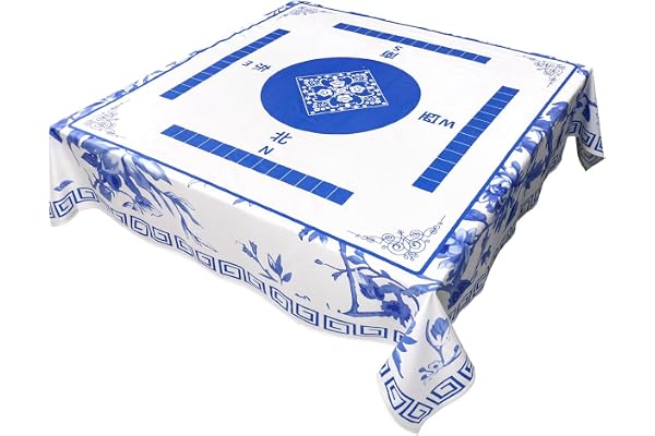 Penitue Nappe de Mahjong Premium, Tapis Mahjong 140x140cm pour Table Nappe Chinoiserie pour Jeux Cartes et Plateau de Tuiles (Bleu et Blanc)