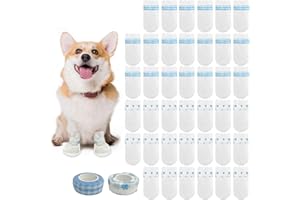 NECXON 40 Pezzi di Scarpe monouso per Cani, Stivali Impermeabili per Cani Calzini monouso per Cani Zampe Che smettono di leccarsi per Passeggiate all'aperto e al Chiuso (S)