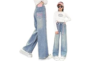 es-uk Trendy Baggy Jeans for Girls: Wide Leg, Elastic Waist for Kids, Ages 6-13, Perfect Girls Trousers and Pants for Fashion-Forward Kids