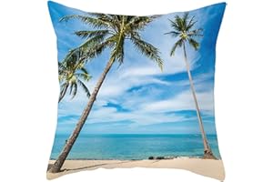 Lieson Fodere Decorative Cuscini, Federe 40x40 Fantasia 1 Pezzo Federe per Auto Blu Palme della Spiaggia del Mare, Poliestere