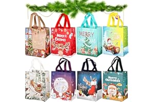 Anyingkai 12 torebek na prezenty świąteczne, wielokrotnego użytku, z włókniny, na Boże Narodzenie, zakupy, Boże Narodzenie, z uchwytami, 31,5 x 17 x 25 cm, 8 szt
