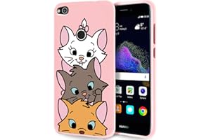 ZhuoFan Huawei P8 Lite 2017 Case, Phone Cases Pink Liquid Silicone with Pattern Shockproof Soft Flexible Gel TPU Rubber Back Cover Bumper Skin for Huawei P8Lite Smartphone, 3 Cat