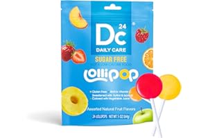 ‎DC24 DAILY CARE DC24 DAILY CARE Lutscher, Zucker frei Lutscher, reich an Vitamin C Pops, Anti Karies, natürliche Frucht Vielfalt aromatisiert 24 Lollipops für Kinder, Allergie freundlich, Gluten frei, Non-GMO, 144g