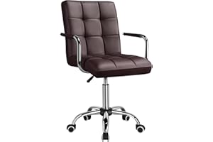 Yaheetech Silla de Oficina con Ruedas Giratorias Silla de Ordenador Ajustable en Altura con Asiento Acolchado Giratorio Silla de Escritorio de Polipiel Carga MAX 120Kg con Respaldo Marrón