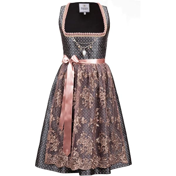Alpenmärchen Midi-dirndl uit exclusieve collectie incl. kanten schort, maat 32-54 - ALM900, zwart-roze, 46