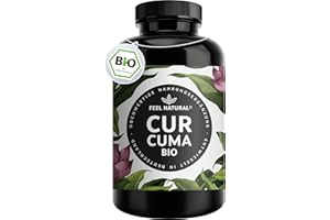 ‎FEEL NATURAL Bio Curcuma (Kurkuma) Kapseln - 240 Stück - 4350mg Bio Curcuma und schwarzer Pfeffer je Tagesdosis - Laborgeprüft. Ohne Magnesiumstearat. Vegan, in Deutschland entwickelt