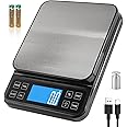 BOMATA Large Kitchen Scale with 0.1g High Precision, Capacity 5kg, Bakery Scale with% Percentage Function, USB Rechargeable, Full-View Angle LCD with Backlight, Stainless Steel Pan
