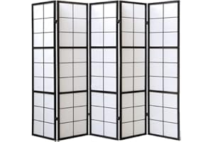 ‎HOMESTYLE4U Homestyle4u Room Divider Wooden Screen Interior 5 Pieces Shoji Rice Paper White Frame Black Privacy Screen