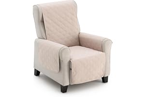 MAXIFUNDAS FUNDAS DE SOFA & CHAISE LONGUE MAXIFUNDAS | Funda Sillón Acolchado Reversible | 1 Plaza/Relax | Beige/Marrón | Funda Protector Sillón con Tiras Elásticas de Sujeción | Cubre Sillón Modelo MAUI