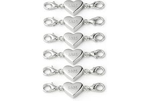 VIDSMOW 6 Stück Herz Magnetverschluss Kette 925 Sterling Silber Armband Verschluss Magnetverschluss für Ketten Halskette, Silberfarbener Verbindungsverschluss für Schmuckherstellung