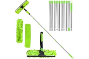 CIKDA 4.5M Window Squeegee Cleaner Tool Kit with Long Handle, 2 in 1 Extendable Window Cleaning Kit with Squeegee and Microfiber Cloth for Indoor/Outdoor High Window, Wall and Car (Green)