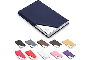 Waylipun Porte-Cartes de Visite Professionnel en Cuir synthétique et Acier Inoxydable - Garde Les Cartes de Visite en Parfait état - Porte-Cartes Fin en métal avec Fermeture magnétique, Bleu