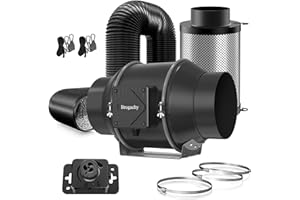 Brogachy 150mm Kit di filtrazione dell'Aria 688m³/h, Set di ventilazione 3000RPM,con Controllo della velocità,filtro al carbone attivo, tubo di scarico,anello di serraggio,per tenda Growbox serra.
