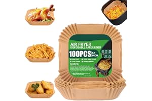BIGIICO Air Fryer Disposable Standard Paper Liners: 100Pcs Oil Proof Parchment Sheets, Airfryer Paper Basket Bowl Liner for Baking Cooking Food (Square)