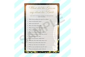 GÉNERIC Wedding Shower, Hen Party, Games, Bride Cards, Groom Cards, Advice Card Games (9 Designs) (What did the Groom say about his Bride, 1 Sample Card)