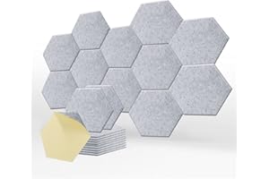 SK Studio Sześciokątne panele akustyczne, 12 szt., samoprzylepne, dźwiękoszczelne panele piankowe, ognioodporne panele dźwiękoszczelne, pochłaniające hałas, do studia muzycznego i biur, szare, 12 szt