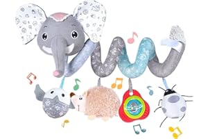 Koty Autositz-Spielzeug, Baby-Spirale, Plüsch, zum Aufhängen, für Kinderwagen, Bar, Kinderwagen, Kinderbett, mit Spieluhr, BB-Quietscher und Rasseln（Grauer Elefant）