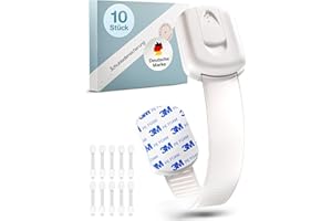 ADLERSFELD® 10x Kindersicherung Schrank - (Mit 3M Kleber) Schranksicherung Baby - Längenverstellbare Schubladensicherung Baby für Schränke, Kühlschrank, Tür - Kindersicherung Schubladen Kinder Weiß