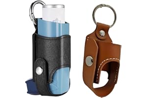 ZPLASK 2PCS Inhaler Case, Mini Keychain Inhaler Holder, Asthma Inhaler Case, Carrying Portable Inhaler Bag Leather Protective for Hiking Daily Use Outdoor and Travel (Black Bolwn)