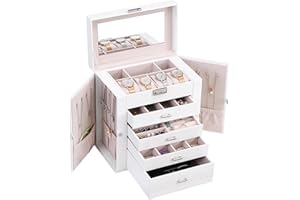 ANWBROAD Joyeros Mujer Organizador Grande Caja de Joyería con Cajones Extraíbles Para Mujer Organizador de Joyas de Diferentes Maneras para Todas Tus Joyas Resistente Estuche de Joyería JJB003W