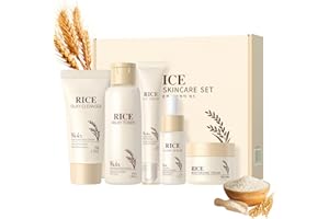 SNOCKOO Reis Gesichtspflege Skincare Set 5PCS,Rice Hautpflegeset für Damen,Feuchtigkeitsspendendes Beauty Set Frauen mit Niacinamide & Alpha Arbutin,für elastische & glatte Haut,Rituals Geschenkset Frauen