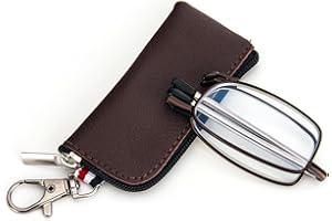 ‎MMOWW MMOWW Faltbare Lesebrille für Damen und Herren mit Teleskopstange mit Reißverschluss Schlüsselanhänger Mini Anti Blaulicht Brille (Braun,+2,0)