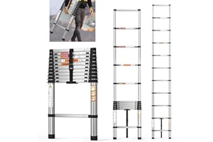 AUTOBABA Scala telescopica da 3,2m, in acciaio inox di alta qualità, scala allungabile multifunzionale, scala antiscivolo, sicuro e stabile, leggero e portatile, carico massimo 150kg, per case,soffitta, camper