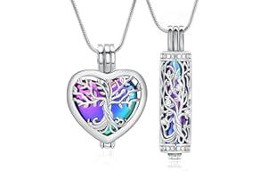 VCCWYQK Collar de urna de árbol de la vida para cenizas de cremación con botella hueca, cilindro Keepsake Memorial Lockets ceniza titular para mujeres hombres mascotas