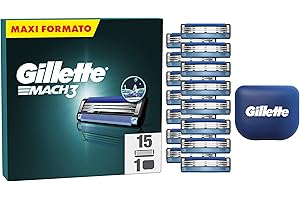 Gillette Mach3 Base 15 Lametta Di Ricambio Per Rasoio Barba Gillette, Con Striscia Lubrificante Per Una Scorrevolezza Fluida E Rivestimento Della Lama Progettato Per Ridurre