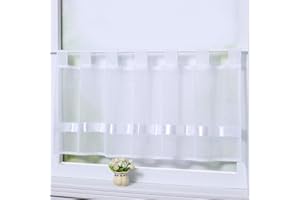 Joyswahl zasłony okienne, z woalu, zasłony bistro, z satynową wstążką, pętle "Julie", krótkie zasłony kuchenne 60 x 120 cm (wys. x szer.), biała, 1 szt. w opakowaniu