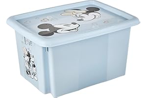 keeeper Contenitore Portaoggetti con Coperchio, Topolino, Rotabile e Impilabile, Per Bambini, 15 L, Karolina, Cloudy Blue (Blu)