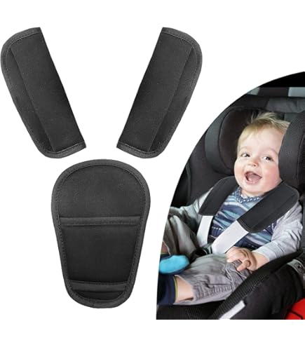 BCBF 3 Pièces Housse De Ceinture De Sécurité Pour Bébé,Universal Housse De Ceinture De Sécurité Enfant Amovible, Coussinets De Ceinture De Sécurité Pour Enfants Protéger Cou Epaules (Noir